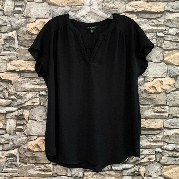 #06 Vintage Banana Republic V-Neck Chiffon Short Sleeve Black Top Blouse Medium - Picture 1 of 2